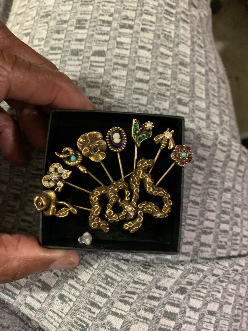 Vintage Goldette Victorian Revival Stick Pins Brooch